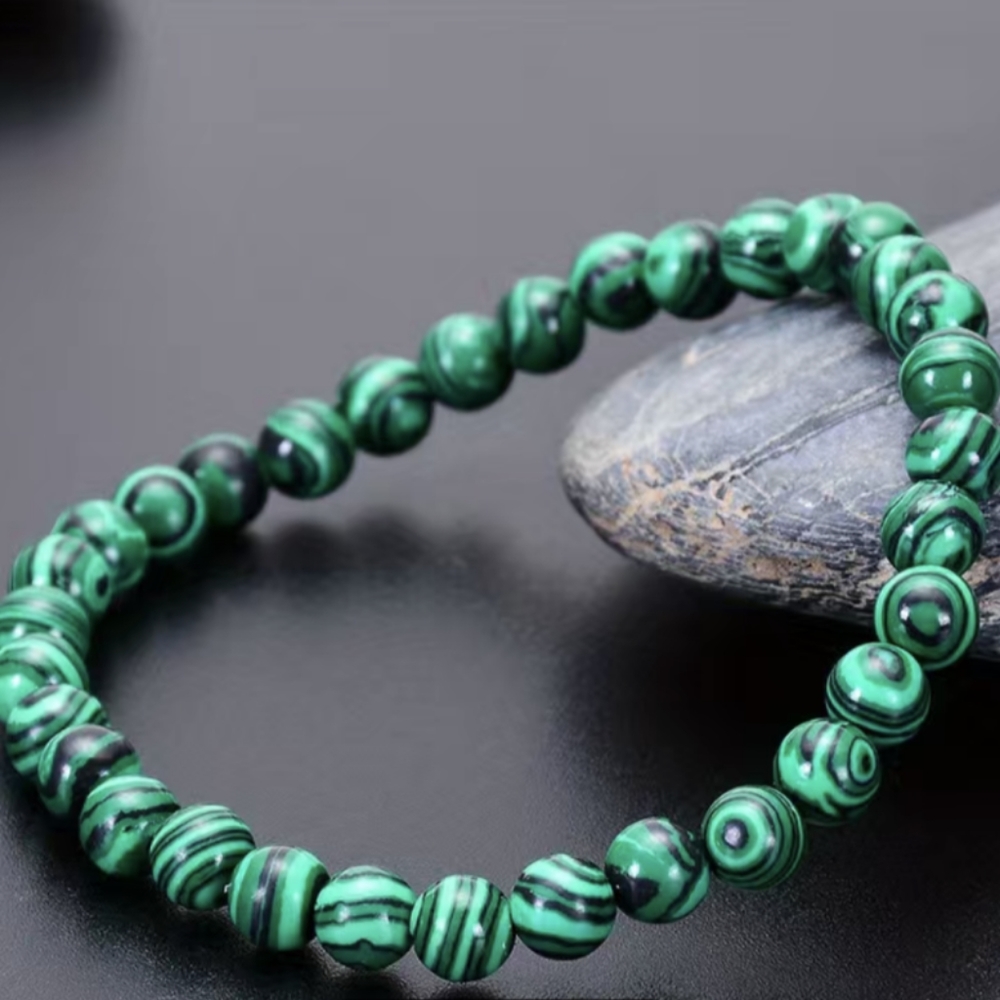💚Energy Balance UNISEX Chrysocolla Malachite Green Gemstone Bracelet NWT - Picture 1 of 5